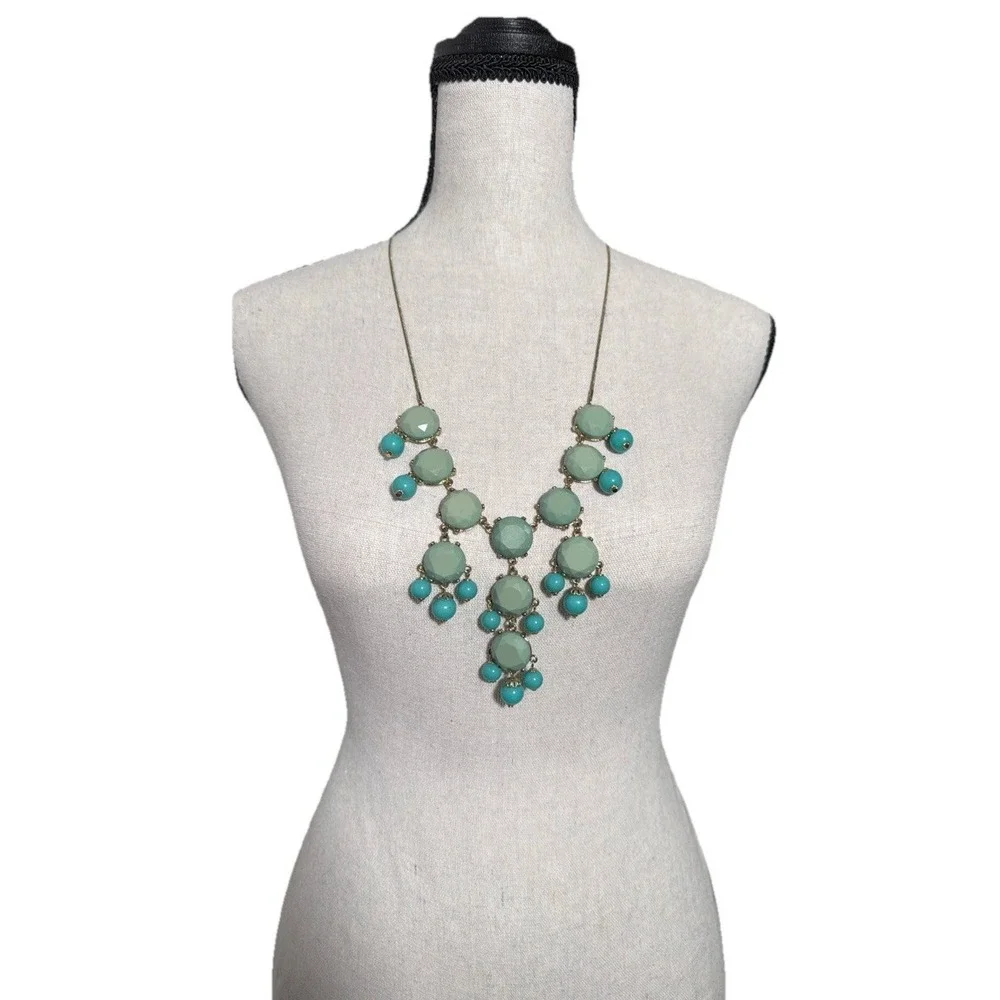 Mint Green & Turquoise Statement Bib Necklace Gold Tone Boho Chic